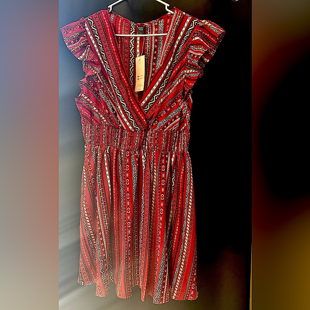 Emery Rose women’s summer dress cinched elastic waste Boho pattern
